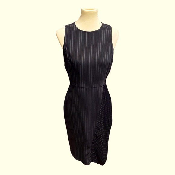 Not Available WHBM White and Black Pinstriped Asymmetrical Dress - Picture 1 of 8